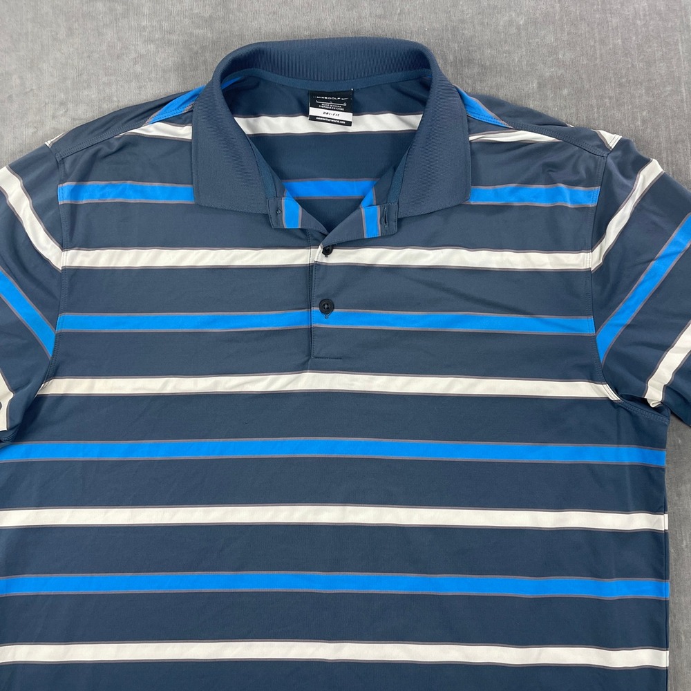Nike Men Large Blue Striped Polo Shirt Dri-Fit Golf Performance Short Sleeve - Picture 2 of 7